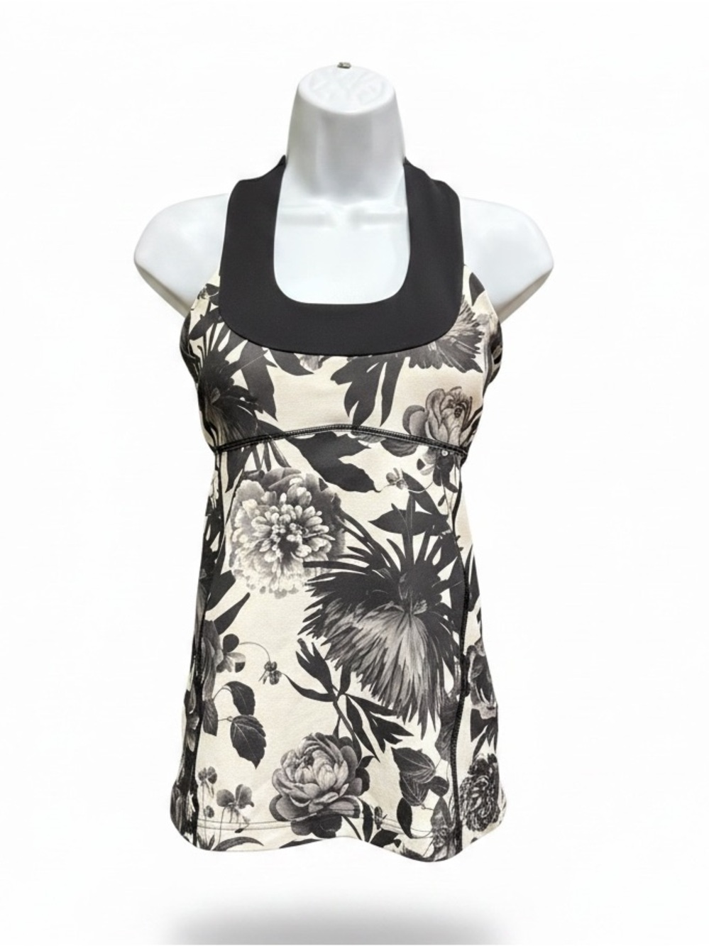 Lululemon Scoop Neck Tank *Luon Brisk Bloom Black White / Black size 6